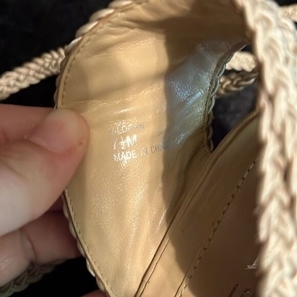 Via Spiga Jute & Wedge Gold Ankle Strap Sandals - Picture 9 of 10